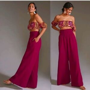 Anthropologie smocked gauzy wide-leg pants